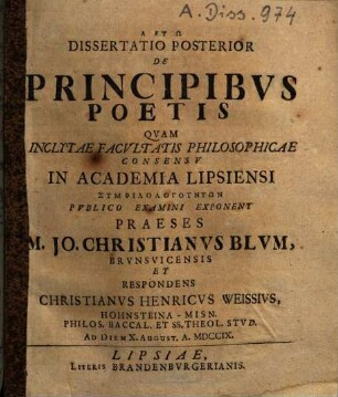 Dissertatio Posterior De Principibus Poetis