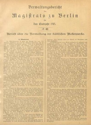 No. 42. Bericht über die Verwaltung der städtischen Wasserwerke