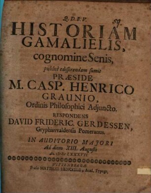 Historiam Gamalielis, cognomine senis