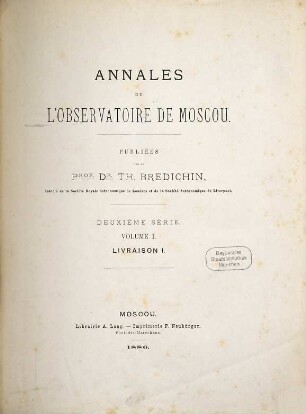 Annales de l'Observatoire de Moscou, 1. 1886/88