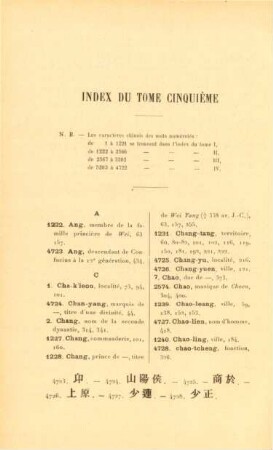 Index du tome cinquième