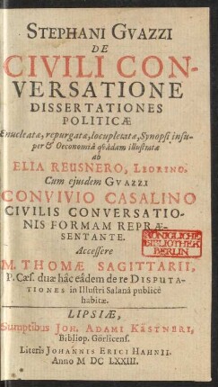 Stephani Guazzi De Civili Conversatione Dissertationes Politicae