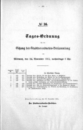 Tages-Ordnung No. 16. (162-169), 24. November 1915