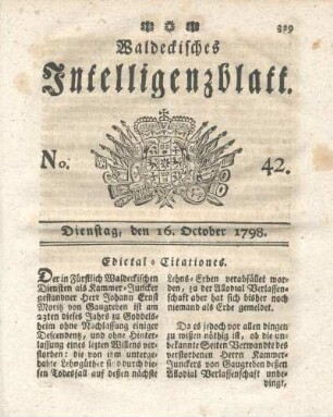 No. 42, Dienstag, den 16. October 1798