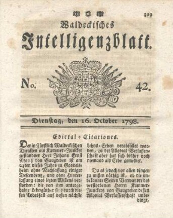 No. 42, Dienstag, den 16. October 1798