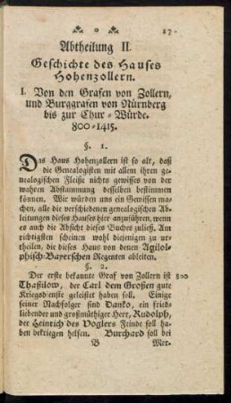 Abtheilung II. Geschichte des Hauses Hohenzollern