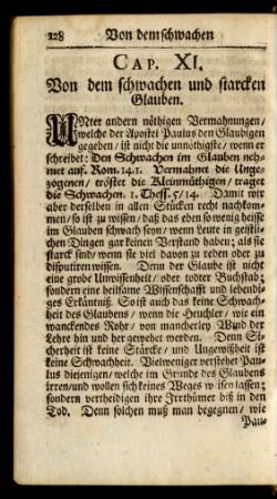 Cap. XI. Von dem schwachen und starcken Glauben.