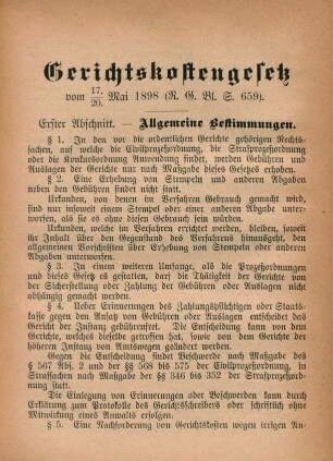 Gerichtskostengesetz vom 17./20. Mai 1898.