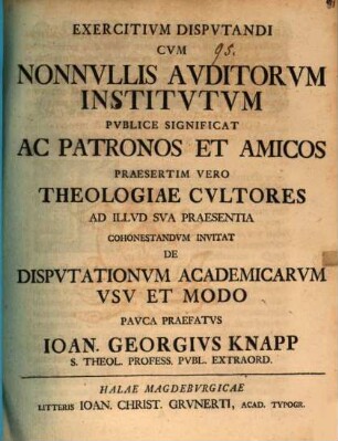 De disputationum academicaram usu et modo