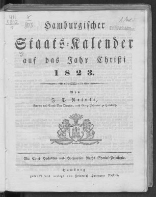 1823: Hamburgischer Staats-Kalender : auf das Jahr