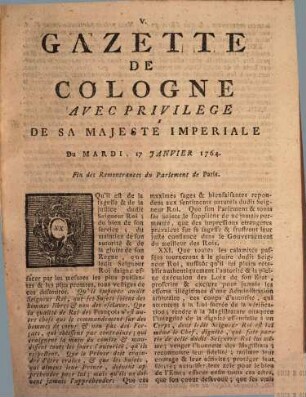 Gazette de Cologne. 1764