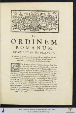 Commentarius praevius in Ordinem Romanum.