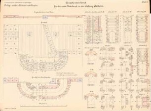 Mainkanalisierung. Floßhafen, Kostheim: 2. Schleusenunterhaupt, Quaderverband: Grundriss, Schnitte 1:50