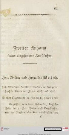 Zweiter Anhang später eingesandter Kunstsachen