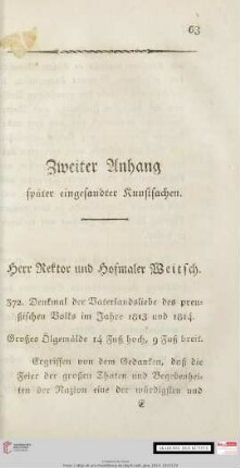 Zweiter Anhang später eingesandter Kunstsachen