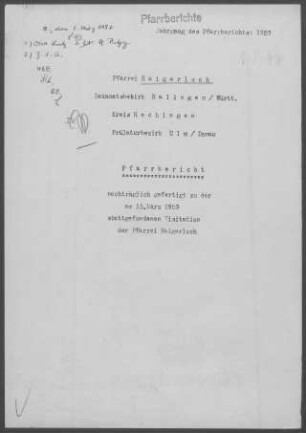 Haigerloch mit Diaspora: Pfarrbericht 1953