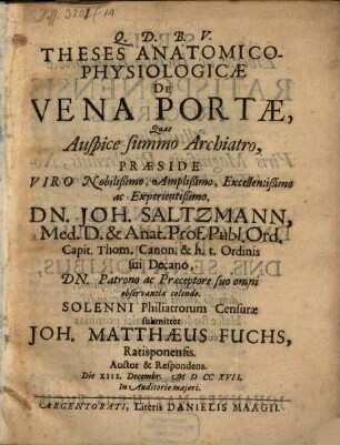 Theses anatomico-physiologicae de vena portae