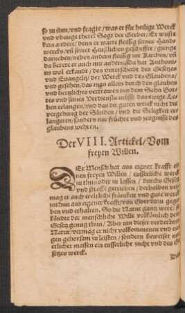 Der VIII. Artickel/ Vom freyen Willen.