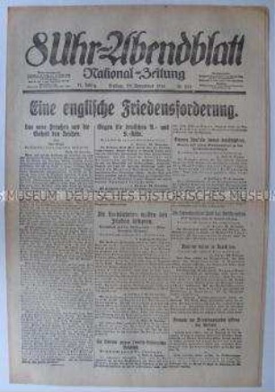 Berliner Tageszeitung "8Uhr-Abendblatt" u.a. über die englischen Friedensbedingungen