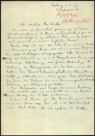 W. Kolbe an K. Kübler