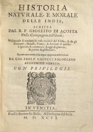 Historia naturale e morale delle Indie