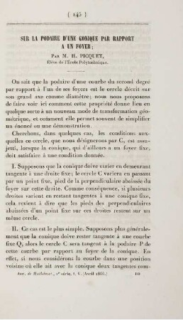 Sur la podaire d'une conique par rapport a un foyer.