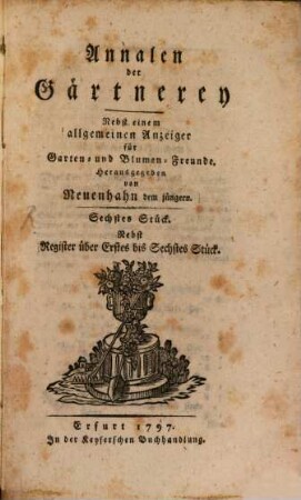 Annalen der Gärtnerey : nebst e. Allgemeinen Intelligenzblatt f. Garten- u. Blumen-Freunde. 6, 6. 1797