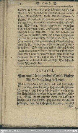Caput II. Von was Ursachen das Carls-Bader Wasser so mächtig heiß wird