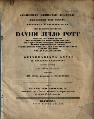 Academiae Georgiae Augustae prorector cum senatu sacra pentecostalia ... indicit, 1837