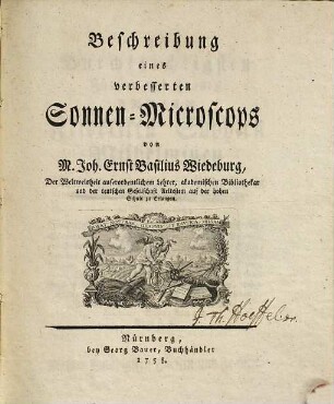 Beschreibung eines verbesserten Sonnen-Microscops