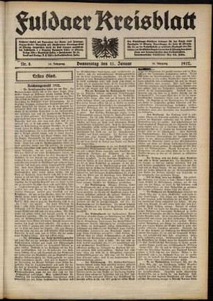 Erste Ausgabe vom Donnerstag, den 11. Januar 1912.