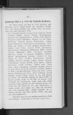 Hamburger Paß v. J. 1705 für Dünkerker Freibeuter.
