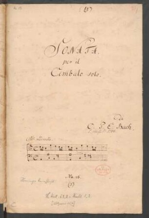 Sonaten; cemb; a-Moll; H 4; Wq 65/2
