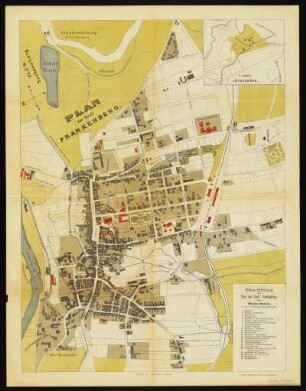 Stadtplan von Frankenberg, 1:4 100, um 1902 : Plan der Stadt Frankenberg - 1:4 100. - Frankenberg : Rossberg , 1902. - 1 Kt : mehrfarb. Lithogr. ; 40,1 x 53,5 cm. - Mit Gebäudeverzeichnis. - Mit 1 Nebenkarte Lützelhöhe 1:8 000
