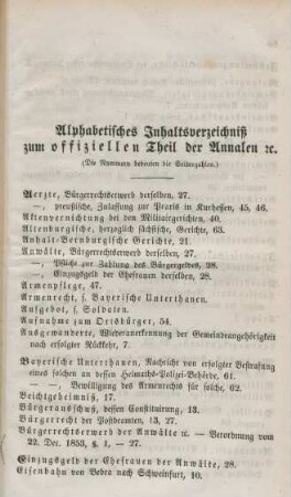 Alpabetisches Inhaltsverzeichnis zum Officiellen Theil