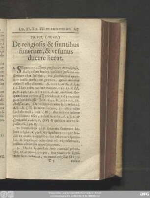Tit. VII. (III. ult.) De religiosis & sumtibus funerum, & ut funus ducere liceat.