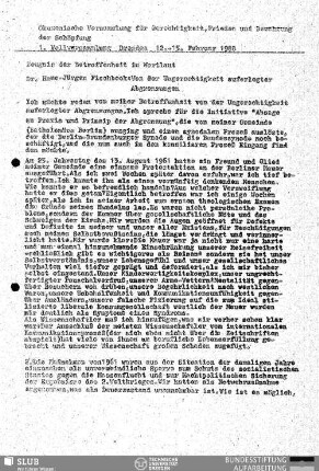 Von der Ungerechtigkeit auferlegter Abgrenzungen : Zeugnis der Betroffenheit : Ökumenische Versammlung für Gerechtigkeit, Frieden und Bewahrung der Schöpfung, 1. Vollversammlung Dresden 12.-15. Februar 1988