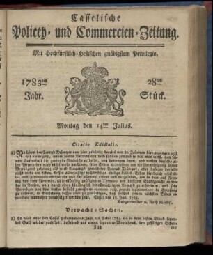 28tes Stueck, Montag den 14ten Julius. 1783