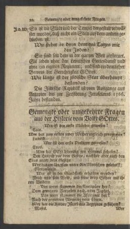 Gemengte oder umgekehrte Fragen aus der Historie vom Volke GOttes