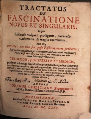 Tractatus de fascinatione novus et singularis
