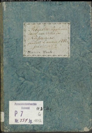 Zivilstandsregister der Mairie Weseke (G Dezember 1812). (Gemeinde: Weseke, Kreis Borken)