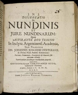 Dissertatio De Nundinis Et Iure Nundinarum