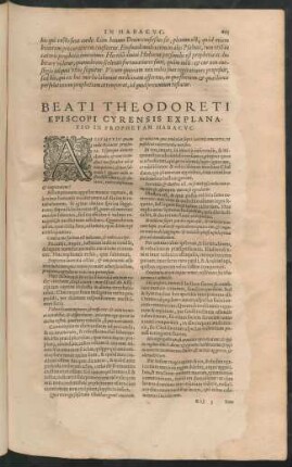 Beati Theodoreti Episcopi Cyrensis Explanatio In Prophetam Habacuc.