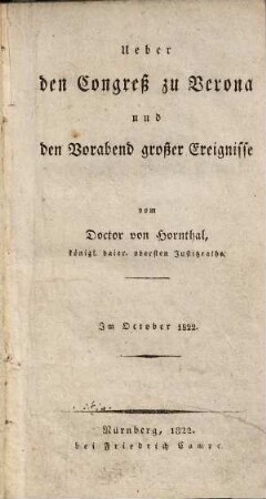 Ueber den Congreß zu Verona und den Vorabend großer Ereignisse