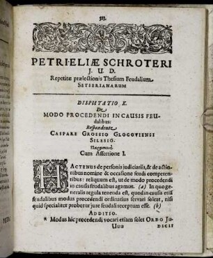 Disputatio X. De Modo Procedendi In Causis Feudalibus.