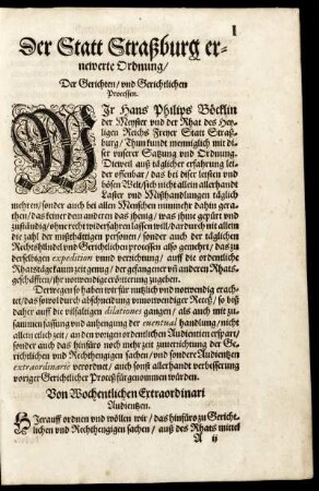 Der Statt Straßburg ernewerte Odnung Der Gerichten und Gerichtlichen Processen.