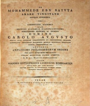 De Mohammede Ibn Batuta, Arabe Tingitano Eiusque Itineribus : Commentatio Academica ...