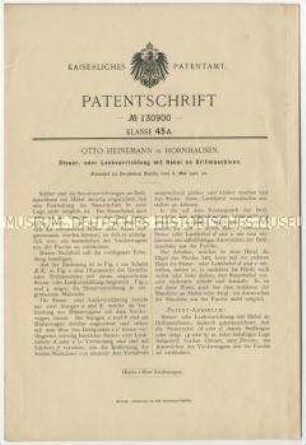 Patentschrift einer Steuer- oder Lenkvorrichtung an Drillmaschinen mit Hebel, Patent-Nr. 130900