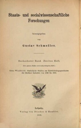 Statistische Studien zur Entwickelungsgeschichte der Berliner Industrie von 1720 bis 1890