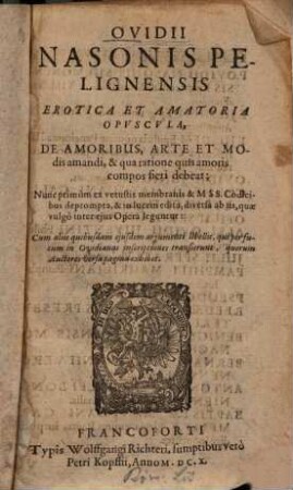 Erotica et amatoria opuscula ... : diversa ab iis, quae vulgo inter eius Opera leguntur ...